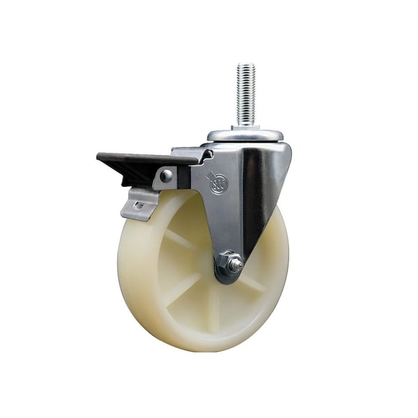 5 Inch Nylon Wheel Swivel 58 Inch Threaded Stem Caster with Brake SCC